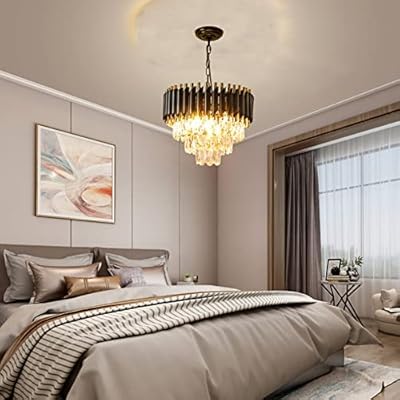 Image of Zingy Black Mamba Modern Crystal Pendant Light 3 Tiers Black and Gold Fixtures Round, Stainless Steel Tube Crystal Golden Finish Exqusite Design Pendant for Home and Office (400mm) E