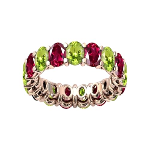 Green Peridot & Red Ruby Eternity Band For Her Art Deco Full Infinity Band Ruby Eternity Wedding Jewelry Cluster Engagement Ring 925 Sterling Silver Red & Green Gemstone3