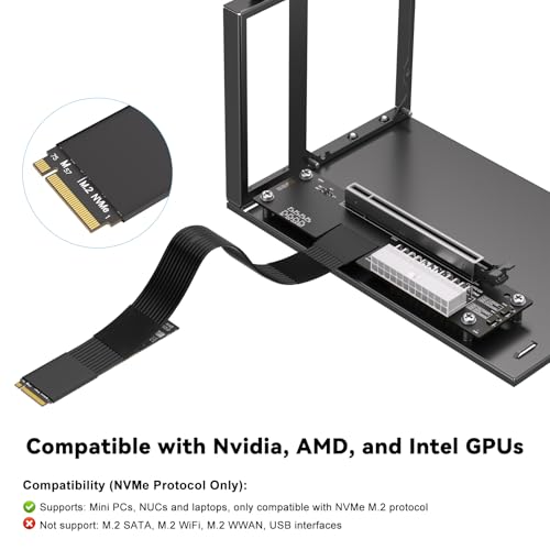 Image of NVME M.2 eGPU PCIe x16 Dock Compatible Extrenal Graphics Cards, PCIe 5.0 x4 | 128Gbps Bandwidth, with M.2 Riser Cable 50cm, External GPU Enclosure for Laptop NUC Mini PC, Support ATX Power Supply