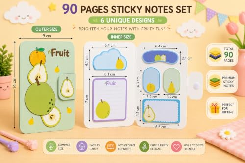 Image of Kawaii Sticky Notes Memo Pad, Cute Self Adhesive Notes for School, Office, Study, Planner & Journaling-Pack of 1, Green