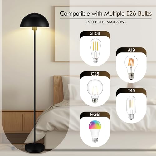 Bricosmocon Floor Lamp, Industrial Black Floor Lamps for Living Room, 65.6in Standing Lamp, Retro Mushroom Dome Shade, Whole Metal, E26 Socket, Mid Century Modern Floor Lamp for Bedroom/Office,No Bulb by Bricosmocon - Used condition - Image 8