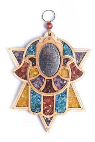 Anandashop Estrella de madera decorativa de David colgar de la pared con piedras semipreciosas de la Tierra Santa