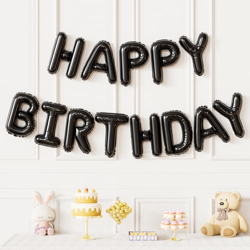 Image of Happy Birthday Balloon Banner, 16 Inch Black Happy Birthday Banner Foil Balloons, Black Hbd Balloons Letter Mylar Balloon, Birthday Sign Party Decorations for Women Men Boys Girls