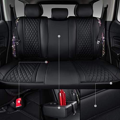 Car Pass Iridescent Diamond &Nappa Calfskin Leather Cushioned,Bling Seat Covers,Waterproof Heavy-Duty Anti-Slip,Universal Fit For Auto Suv Sedan,Sparkly Glitter Shining Rhinestone Full Set, Multicolor #TOP7