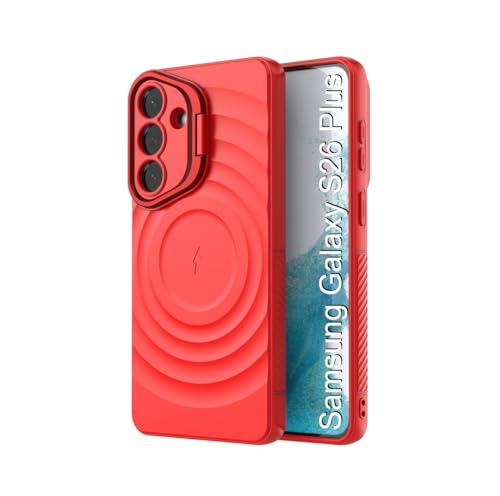 Image of LuxuryKase Shockproof Case for Samsung Galaxy S26 Plus | Ripple Pattern | Camera Protection | Inner Velvet Fabric Lining | Protective Cover with Enhanced Grip & Wireless Charging Support - Red