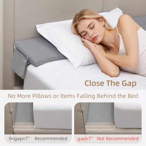 Image of Vekkia 2-in-1 Queen Bed Wedge Pillow for Headboard Gap, Fills 0-6 inch Gaps, Rotates for Two Angles & Heights, Pressure Lock Design Keeps in Place, Dual Side Pockets, Washable Cover, Gray, 60 inchx10 inchx8 inch