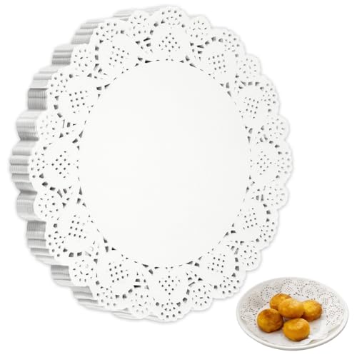 Alaoo Ronda Encaje Papel,150PCS Tapetes de Encaje Desechables,Encaje Papel Redondas Decorativos para Postres Galletas Productos Horneados Bodas Fiesta Cumpleaños Vajilla Decoración 6,5'