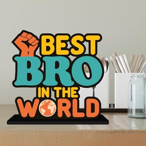Image of Artvibes Best Bro in the World Quotes Table Decor for Office Desk | Home Decoration Items | Living Room | Modern Art Wooden Showpiece Decorative Gift item (SP 1189)