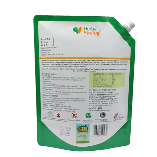 Image of Herbal Strategi NatureDrop Dishwash Liquid - 1.8L | Khanewala Clean - Safe around food | No Harsh Chemicals and No Toxic Residue | Powered by Herbal Actives | Certified EcoFriendly