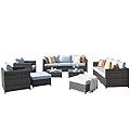 ovios Patio Furniture Set, 12 PCS Big Size Outdoor Furniture Set All Weather Rattan Wicker Sofa Sectional Set with Glass Table, Garden, Backyard, No Assembly Required (Grey)