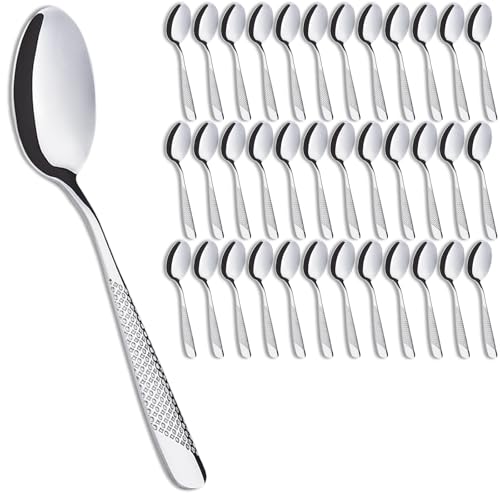 Set de 36 cuillere a cafe, 15 cm (5,91 pouces), Joeczo Set de petite cuillère en acier inoxydable pour Café/Thé/Dessert, Lavable au lave-vaisselle, Manches à motif étoile et diamant