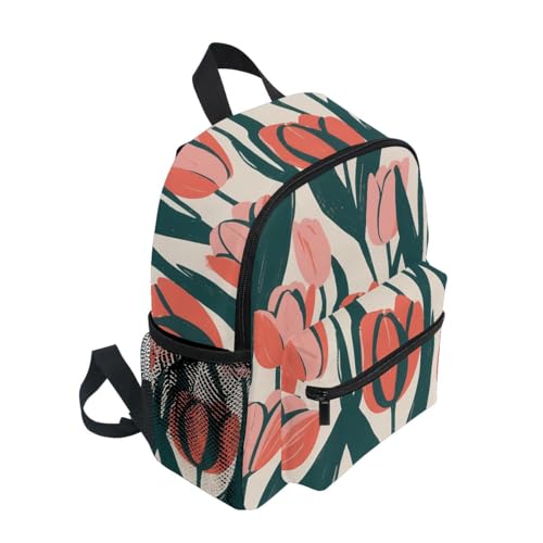 Tropical Tulip Pattern Toddler Backpack Kids Preschool Backpacks with Name Tag for Boys Girls2