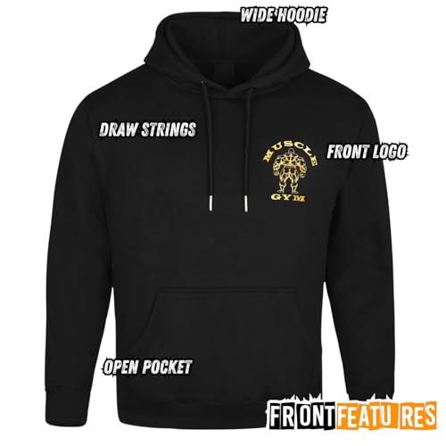 Men’s Oversized Hoodie Gym Pullover Cotton Long Sleeve Hooded Sweatshirt for Workout, Training and Casual Streetwear 3XL Black - Image 3