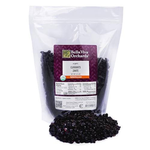 Bella Viva Orchards Organic Dried Zante Currants, Sweet no Sugar Added, 2.5 lbs of Dried Fruit