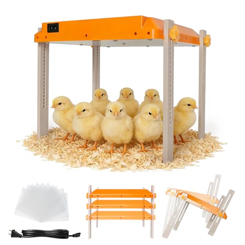 Chick Brooder Heating Plate, Briidea 80W Brooder Heater with 110–130℉ Constant Heat, Energy-Efficient, Adjustable Height & Angle, 10 PET Cleaning Film, Warmth Like Hen, 10' x 10' for 15 Small Poultry