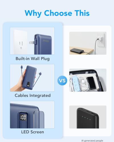 Image of charmast Portable Charger Power Bank 10000mAh with Built-in AC Wall Plug