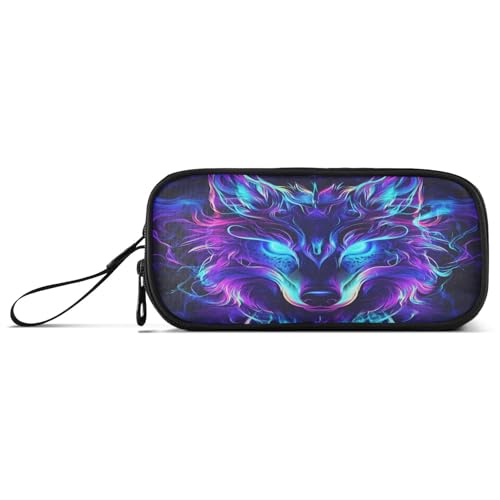 Image of Mystical Wolf Face Pencil Case Box Boys Girls Large Pencil Pouch Zipper Compartments Big Capacity Stationery Pen Bag Organizer for Kids Teens Adults School Office