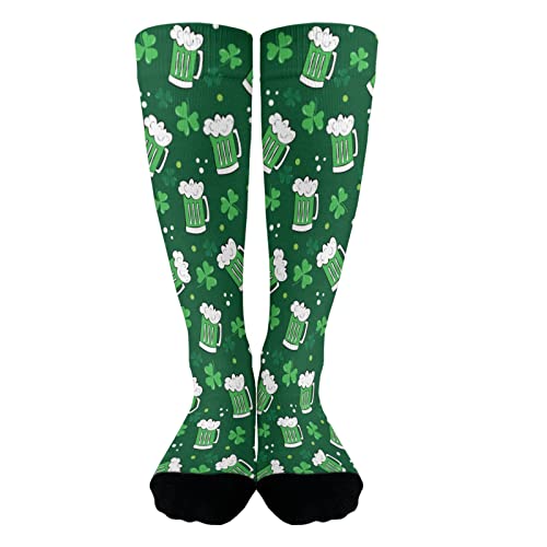 Knee High Socks for Girls Liner Socks for Girls Tall Boot Sock Cute Green beer and clover St. Patrick's Day Sock