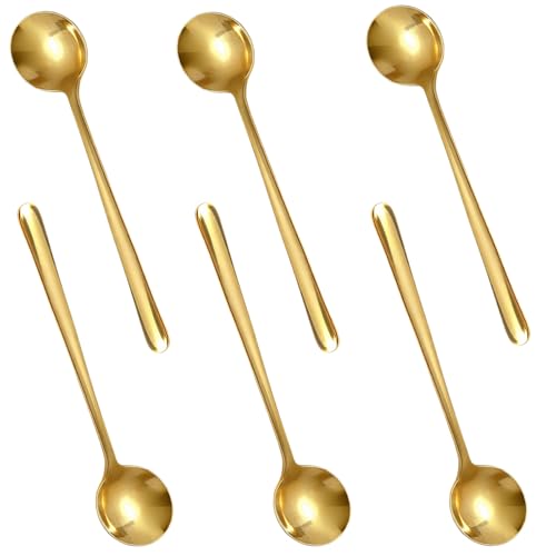 6 Stück Gold Kaffeelöffel, Edelstahl Teelöffel, 13,5 cm Dessertlöffel, Mini Espressolöffel, Kleine Löffel Set, Elegantes Modernes Design, Runde...