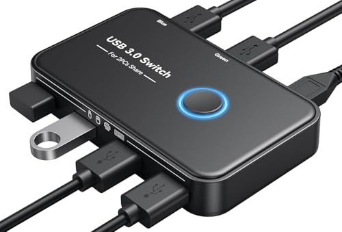 USB 3.0 Switch, 2 Computer Sharing 4 USB Devices KVM Switcher with 2 USB Cables, 1 Micro USB Power Cable