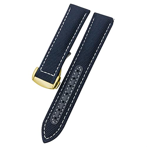 Bracelet montre nylon 22mm bleu blanc or pour Omega Aqua Terra 150