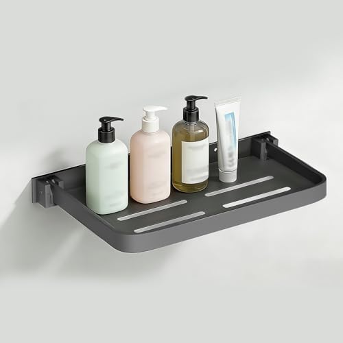 Aluminum RV Shelves, Wall-Mounted Foldable Shelf 90° Space-Saving Grey Floating Shelves for Bathroom Wall, No Drill Furniture for Motor Homes 1 Pack
