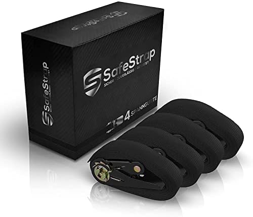 SafeStrap Extremely Robust Tie Down Ratchet Straps - 1600kg capacity - 4 Pack 6m - EN 12195-2 Compliant Test Winner - Black