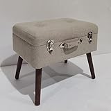 Color: beige. Puff arcón Maleta Beige de Tela y Madera de 50x35x45 cm - LOLAhome