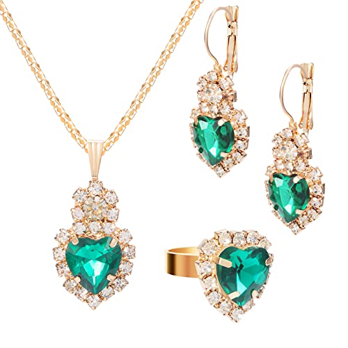 Corazón Juegos de Joyas para Mujer, Conjuntos de Joyas Plata, Collar Pendientes y Anillo de Zirconia, Cristal Juego de Collar y Aretes, Novia Boda Juego de joyas Cumpleaños Día de San Valentín Regalos