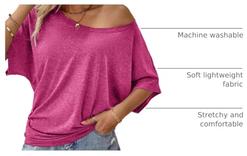 Image of Hilinker Womens Sexy Off The Shoulder Tops Short Batwing Sleeve T Shirt Oversized Casual Tee