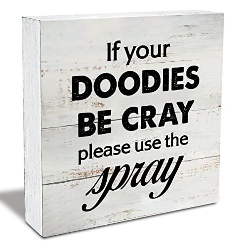Image of Rustic Funny Bathroom Wood Box Sign Humor Restroom Wooden Box Sign Farmhouse Home Desk Shelf Decor (5 X 5 Inch)