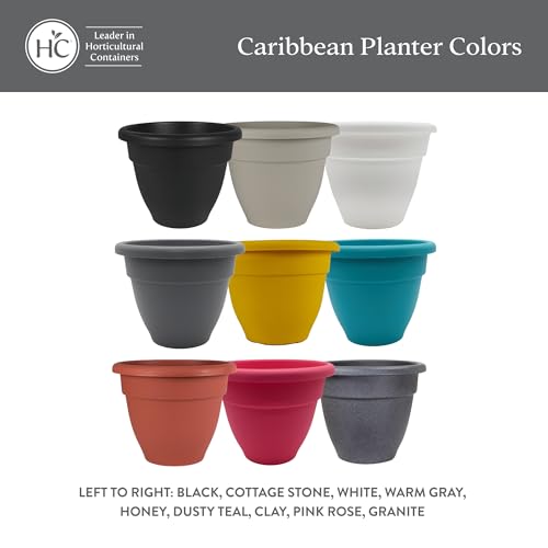 The HC Companies Caribbean Planter Pot - Outdoor & Indoor Plant Pot with Drainage Hole & Plug - Rolled Rim Plastic Pots for Plants & Flowers - Decorative Plant Pot (20" Cottage Stone, Pack of 1)