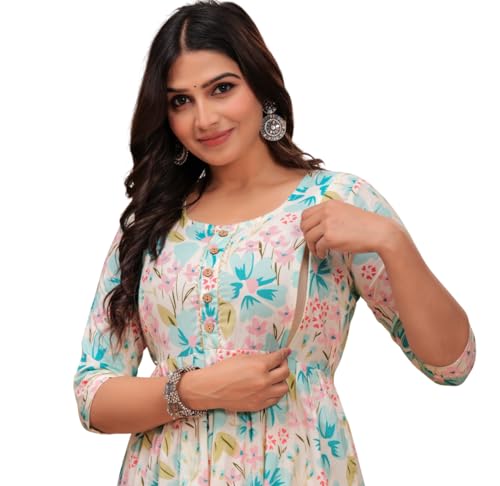 Image of Women's Pure Cotton All Over Printed Maternity Feeding Kurti | All Over Print Maternity Gown