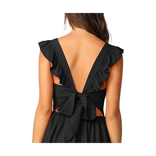 Romwe-Womens-Cute-Tie-Back-Ruffle-Strap-A-Line-Fit-and-Flare-Flowy-Short-Dress ROMWE Women's Cute Tie Back Ruffle Strap A Line Fit and Flare Flowy Short Dress Black M