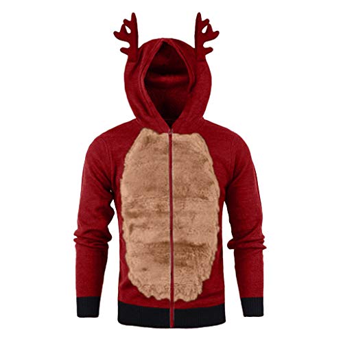 MOMOXI SuéTer de Navidad para Hombres de OtoñO E Invierno 2020 Hombre Otoño Invierno Navidad Sudadera con Capucha Cremallera Pluma con Capucha Navidad Blusa 3D Top