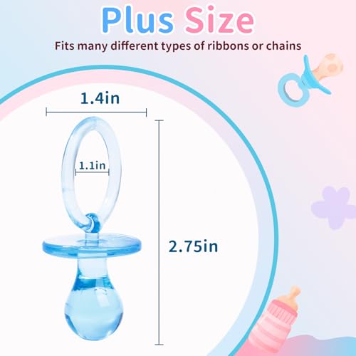 Image of Pacifiers for Baby Shower Game, 36 Plastic Pacifiers for Baby Shower Decoration DIY, Large Size Baby Shower Pacifiers, Gender Reveal Party Table Scatter /Hunt Baby Shower Game Props(Blue&Pink, 2.75 in)