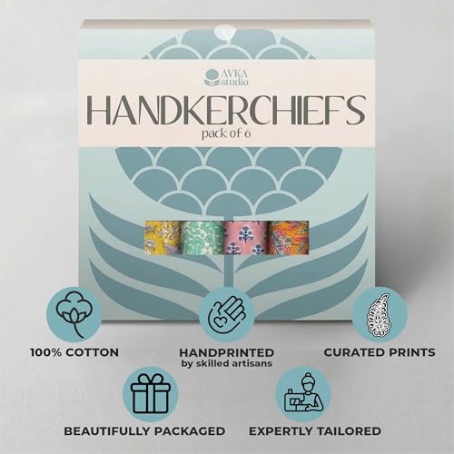 Image of AVKA Studio Unisex Handkerchiefs - Soft Cotton Handcrafted Hankies - Sweat Absorbing, Machine Washable, Thin & Lightweight