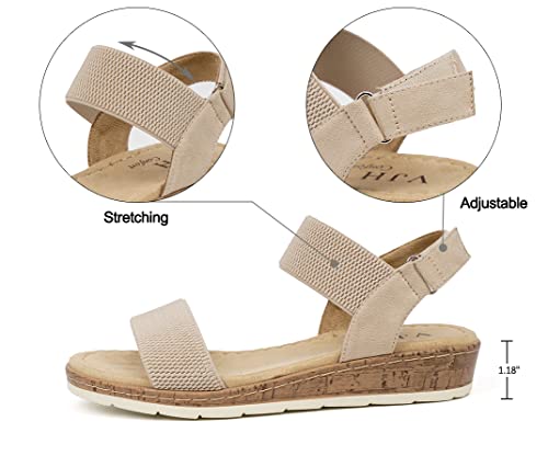 VJH confort Women’s Flat Sandals Open Toe Elastic Ankle Strap Slip on Comfy Low Wedge Sandals2