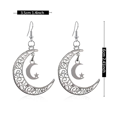 Handmade Unique Vintage Silver Boho Star Moon Drop Dangle Earrings Bohemian Moon Crescent Hook Earrings for Women Statement Jewelry Gifts2