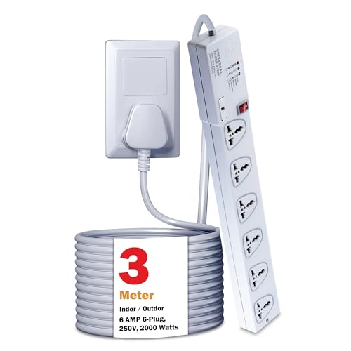 Image of MX 6‑Outlet Power Strip with Universal & International Sockets - 3 m Extension Cord with Master Switch, Surge Protection, Ideal for Home & Office Devices - 5 Amp