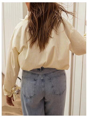 GORGLITTER Women's Striped Button Down Shirts Tie Cuff Long Sleeve Dressy 2025 Business Work Blouse2