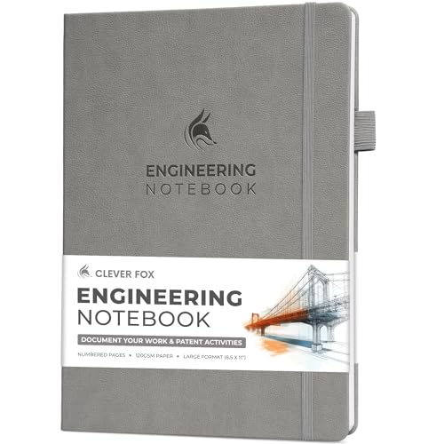 Clever Fox Engineering Notebook – Hardcover Grid Notebook with Numbered Pages, Table of Contents – Patent, Lab & Invention Journal for Engineers & STEM (Gray)