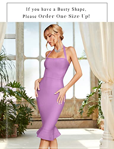 Image of houstil Women's V Neck Halter Fishtail Bandage Bodycon Dress Party
