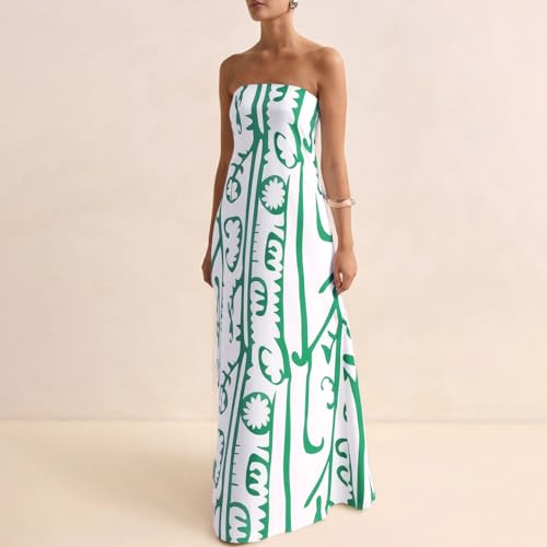 Image of Zwirelz Women Strapless Maxi Dress Boho Floral Print Flowy Long Tube Dress Off Shoulder Loose Beach Sundress