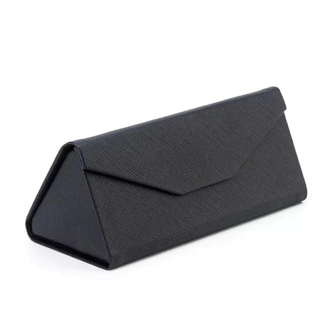 Image of Triangle Foldable Eyeglasses Case with Magnetic Closure - Portable Lightweight Protective Spectacle Box, Stylish Triangular Design, Black