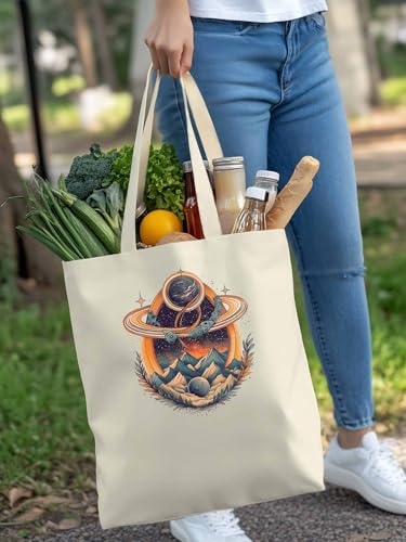 Canvas Tote Bag, Funny Planet Aesthetic Canvas Tote Handbags for Women Shoulder Bag Mountain Leaves4