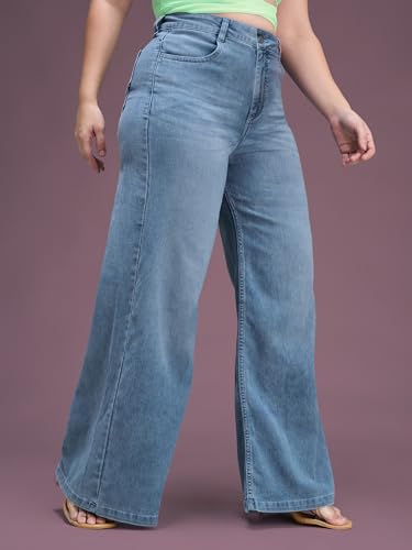 Image of Miss Chase A+ Women's Wide-Leg High Rise Regular-Length Stretchable Denim Jeans