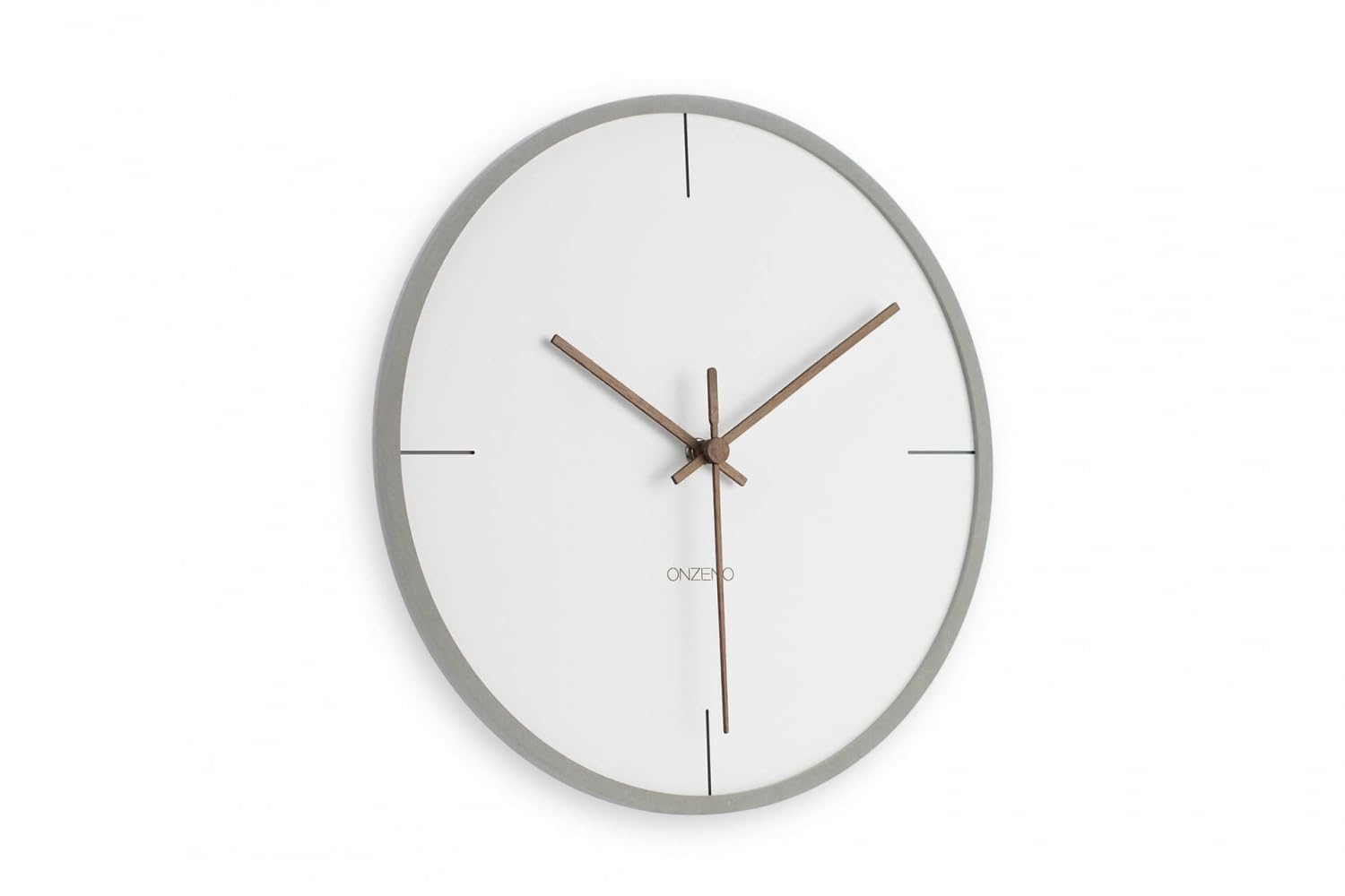ONZENO Design Wanduhr 'THE Mature.' ohne Tickgeräusche, leise Quarzuhr, Durchmesser 29 cm, Tiefe 0,5 cm, Weiß/Braun