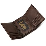 Lee Men’s Trifold Wallet, Pebble Grain Leather Wallet with Flip ID Window