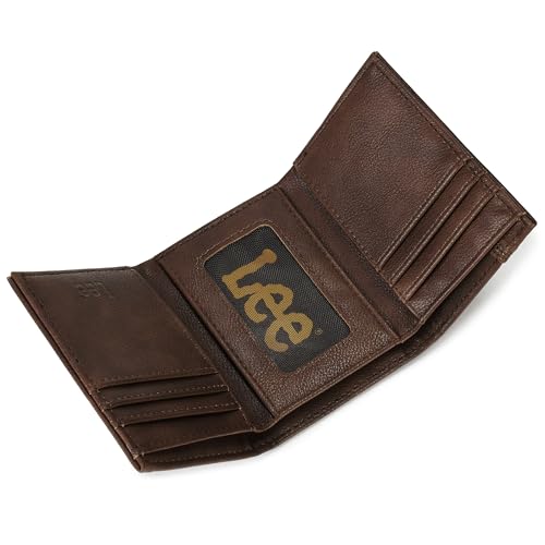 Lee Men’s Trifold Wallet, Pebble Grain Leather Wallet with Flip ID Window